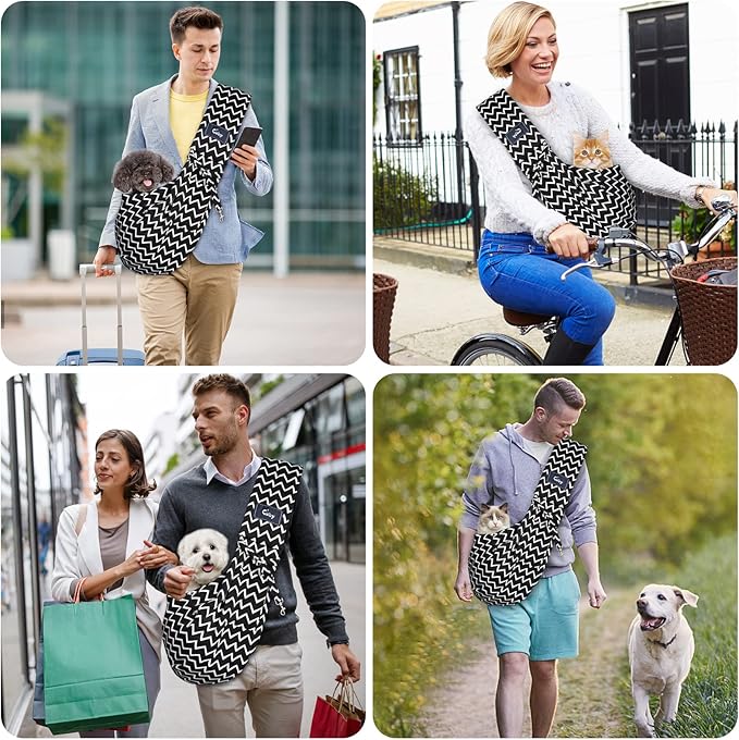 CUBY Dog and Cat Sling Carrier - Hands Free Reversible Pet Papoose Bag - Soft Pouch and Tote Design - Suitable for Puppy, Small Dogs Cats Outdoor (Black Stripe, Unadjustable Strap)…