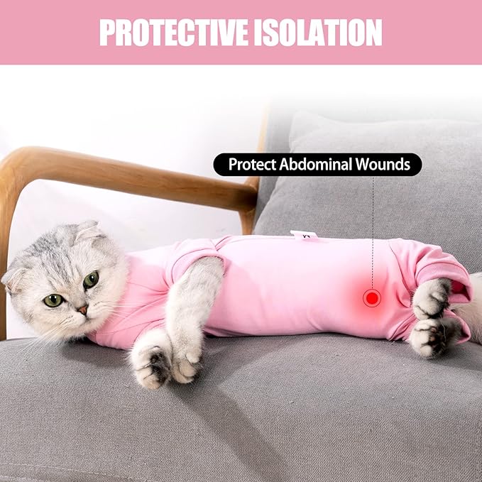 Cat Surgical Recovery Suit Professional for Male Female Dog Abdominal Wounds Cone E-Collar Alternative, Anti-Licking Or Skin Diseases Pet Surgical Recovery Pajama Suit, Soft Fabric Onesies for Cats