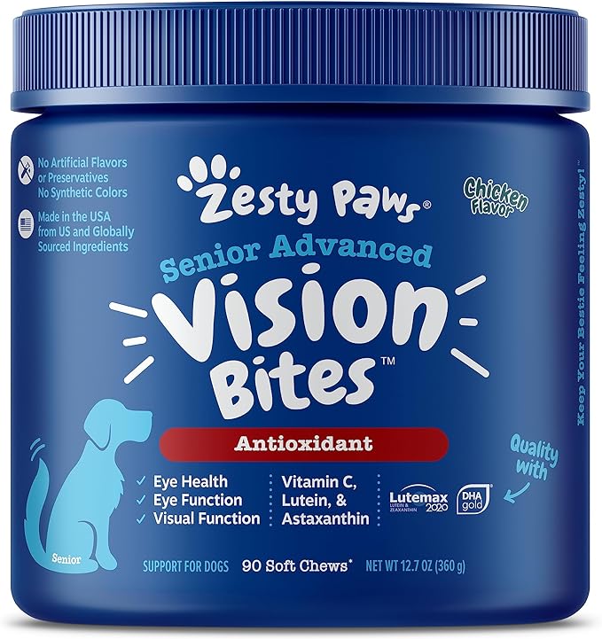 Zesty Paws Eye Supplement for Dogs - Vision Support with Antioxidants & Omega 3 Fatty Acids - 90 Chews