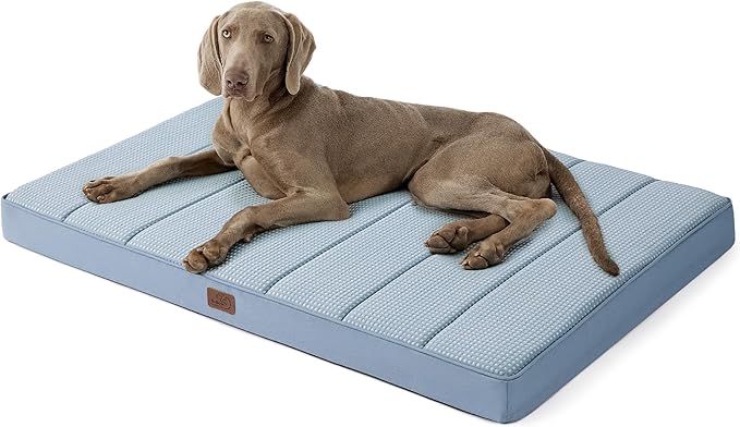 Bedsure Cooling Gel Foam Dog Bed for Large Dogs, Waterproof Orthopedic Egg Foam Dog Bed for Outdoor, Summer Comfort Pet Mats for Crate with Washable Cover(44"x32", Blue)