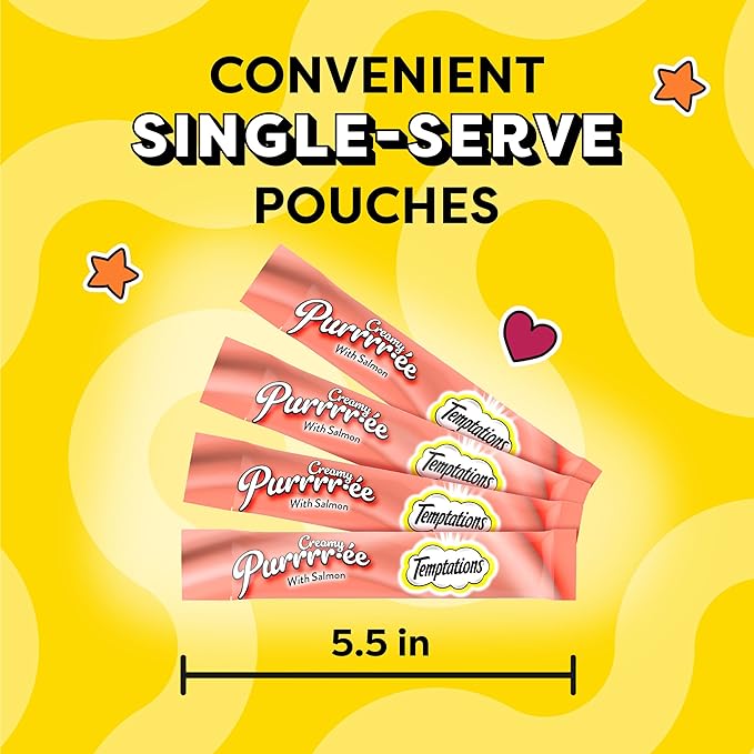 Temptations Creamy Puree Squeezable Lickable Wet Cat Treats with Salmon, 0.42 oz. Tubes, Pack of 24