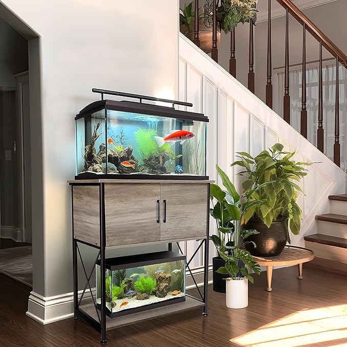 20-29 Gallon Aquarium Stand Metal Frame Fish Tank Stand with Cabinet Storage, for 20 Gallon Long Aquarium,30.7" L*16.5" W Tabletop,330LBS Capacity Grey PG01YGZ