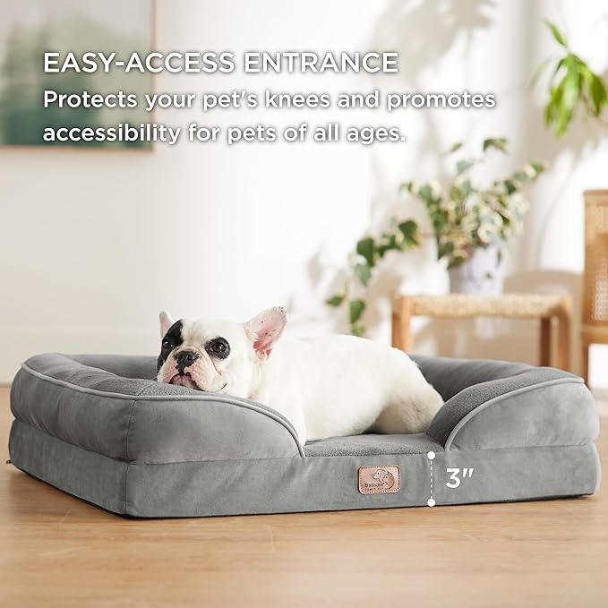 Bedsure Orthopedic Dog Bed for Medium Dogs - Waterproof Dog Sofa Beds Medium, Supportive Foam Pet Couch Bed with Removable Washable Cover, Waterproof Lining and Nonskid Bottom, Grey