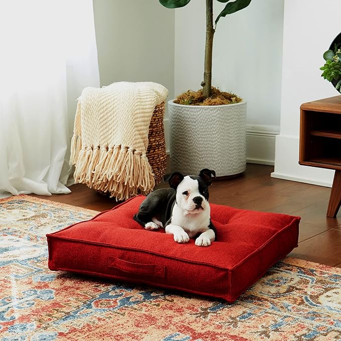 South Pine Porch Mila Square Tufted Pillow Style Dog Bed, Scarlet, Small (24" x 24")