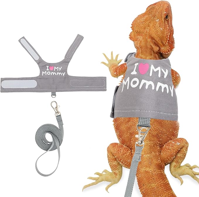 Bearded Dragon Harness and Leash Set - Cute Lizard Reptile Small Animal Adjustable Harness Clothes with Short Leash for Walking Outdoor