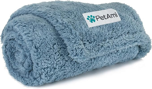 PetAmi Fluffy Waterproof Dog Blanket for Small Medium Dogs, Soft Warm Pet Sherpa Throw Pee Proof Couch Cover, Reversible Cat Puppy Bed Blanket Sofa Protector, Plush Washable Pad (Dusty Blue, 29x40)