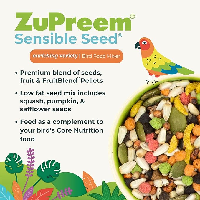 ZuPreem Sensible Seed Bird Food for Small Birds, 2 lb - Premium Blend of Seeds and FruitBlend Pellets for Parakeets, Budgies, Parrotlets, Canaries, Finches