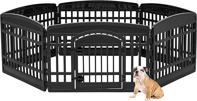 IRIS USA Dog Playpen, 6-Panel 24" Pet Playpen with Door, Puppy Playpen, Indoor/Outdoor Dog Pen, 60 x 60 x 24,Foldable, Customizable, Black