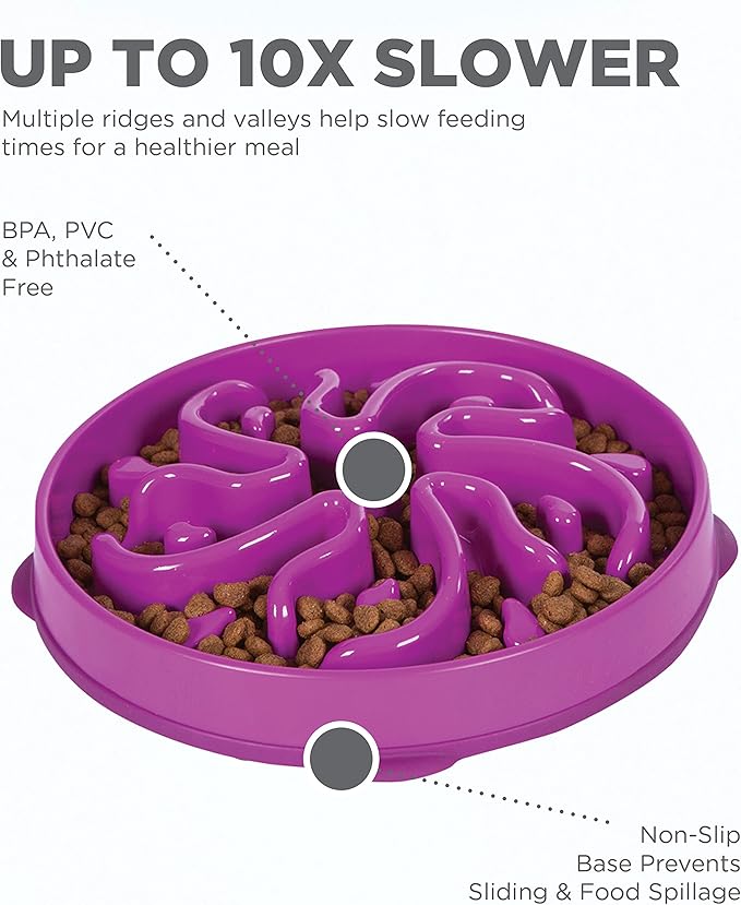 Outward Hound Fun Feeder Slo Bowl, Slow Feeder Dog Bowl, Large/Regular, Purple