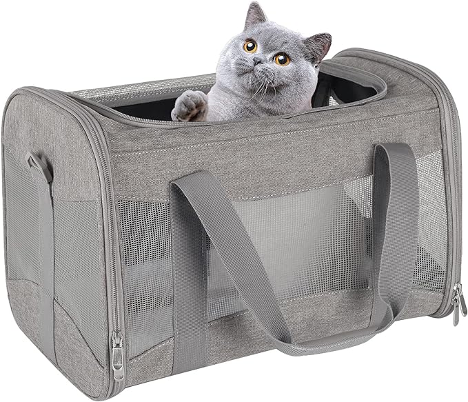 Cat Carrying Case - Pet Carrier Airline Approved, Protable and Breathable Pet Travel Carrier Removable Fleece Pad, Collapsible Cat Carrier Dog Carrier for Medium Cats Small Cats Dogs (X-Large, grey)