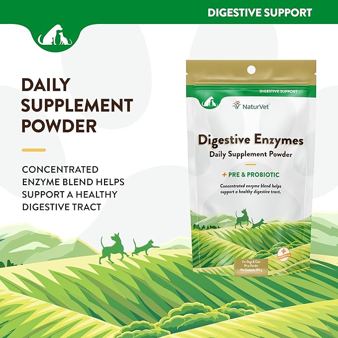 NaturVet – Digestive Enzymes - Plus Probiotics & Prebiotics – Helps Support Diet Change & A Healthy Digestive Tract – for Dogs & Cats – 10 oz Powder