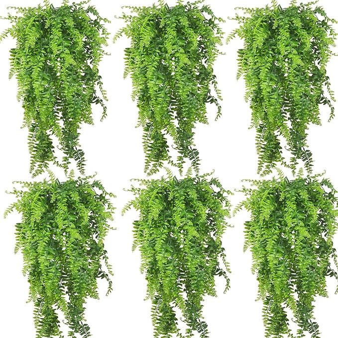 PINVNBY Reptile Plants Hanging Fake Vines Boston Climbing Terrarium Plant with Suction Cup for Bearded Dragons Lizards Geckos Snake Pets Hermit Crab and Tank Habitat Decorations (6 Pack)