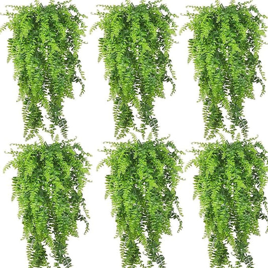 PINVNBY Reptile Plants Hanging Fake Vines Boston Climbing Terrarium Plant with Suction Cup for Bearded Dragons Lizards Geckos Snake Pets Hermit Crab and Tank Habitat Decorations (6 Pack)