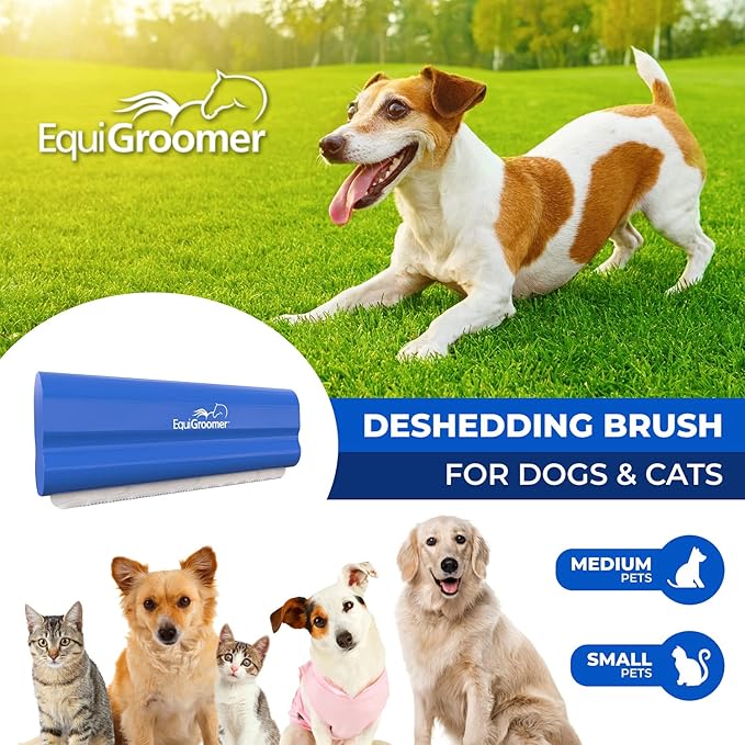 EasyGroomer Deshedding Brush for Dogs Cats Blue Undercoat Tool for Large and Small Pets Comb Removes Loose Dirt, Hair and Fur