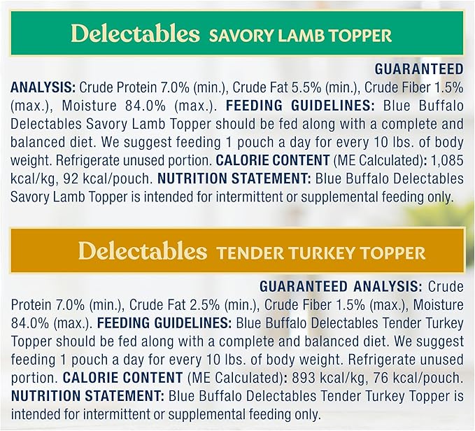 Blue Buffalo Delectables Natural Wet Dog Food Topper Variety Pack, Lamb & Turkey Dinner 3-oz (12 Pack - 6 of Each Flavor)