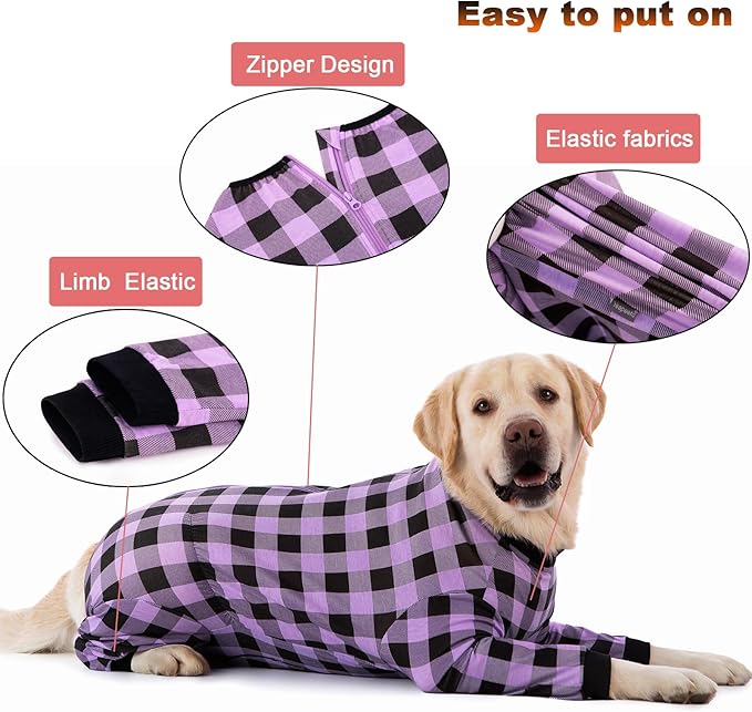 Dog Recovery Suit Full-Zipper After Post-Surgery Large Medium Dogs, Dog Bodysuit for Prevent Licking& Chewing Wounds Onesies Cone Alternative (Purple, 6X-Large)