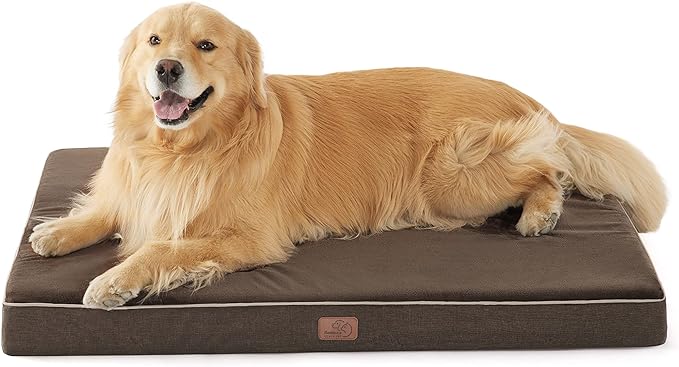 Bedsure Memory Foam Dog Bed for Extra Large Dogs - Orthopedic Waterproof Dog Bed for Crate with Removable Washable Cover and Nonskid Bottom - Plush Flannel Fleece Top Pet Bed, Brown