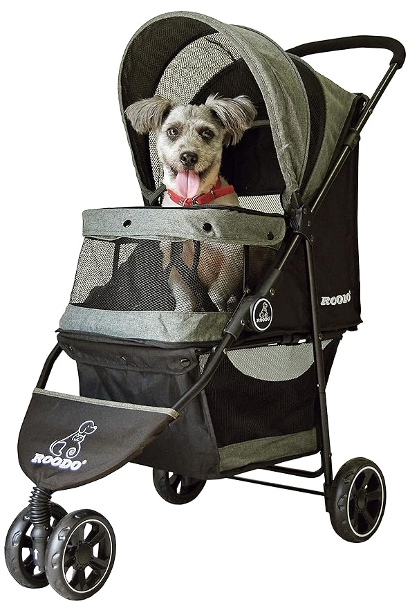 ROODO Dog Stroller 3Wheel Pet Stroller Cat Stroller Lightweight Foldable Portable Compact Jogger Pet Gear Puppy Travel Pet Stroller Suitable for 30lbs Small Dogs and Cats(Gray)