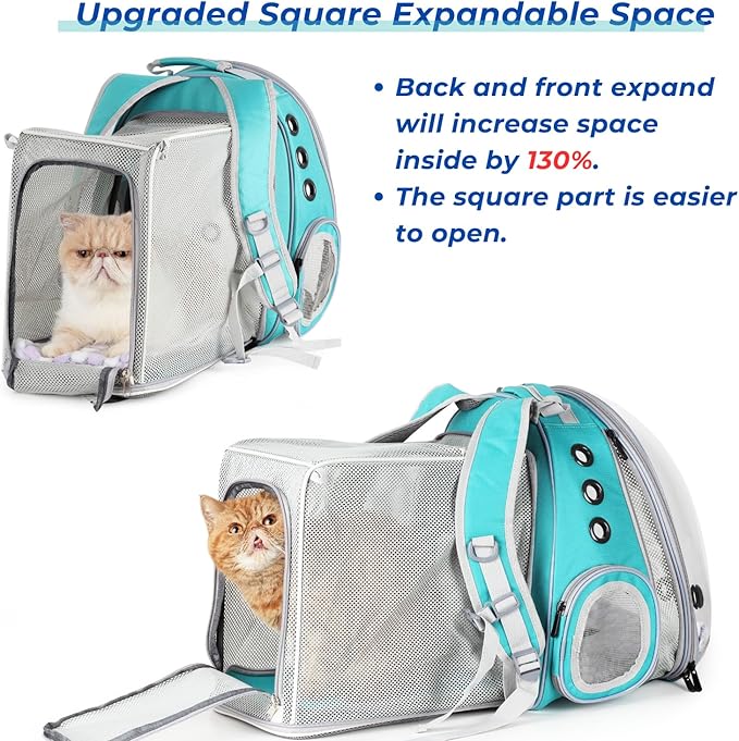 LOLLIMEOW Pet Carrier Backpack, Bubble Backpack Carrier, Cats and Puppies,Airline-Approved, Designed for Travel, Hiking, Walking & Outdoor Use (Dual Expandable-Green)