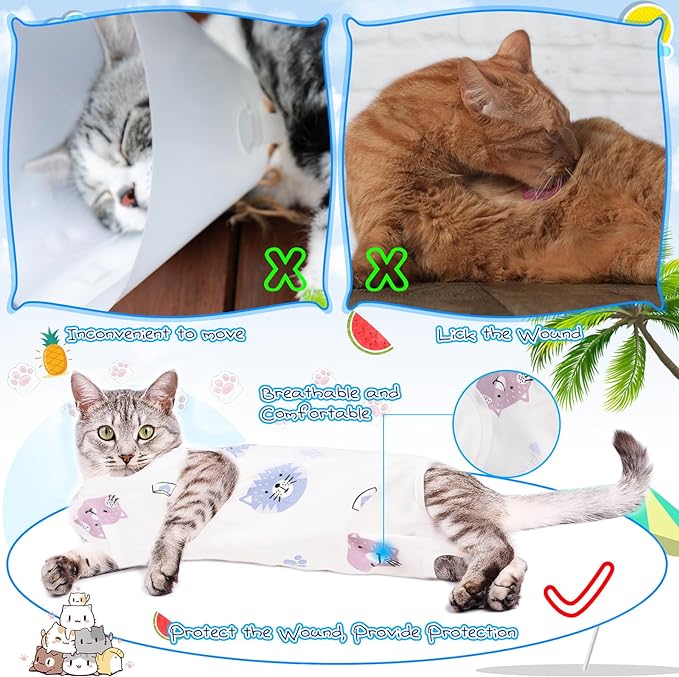 6 Set Cat Recovery Suit After Surgery Female and Male Cat Surgery Suit Kitten Recovery Suit E Collar Alternative Pajama Cat Clothes for Spay Suit Abdominal Skin Anti Licking(Animal,Large)