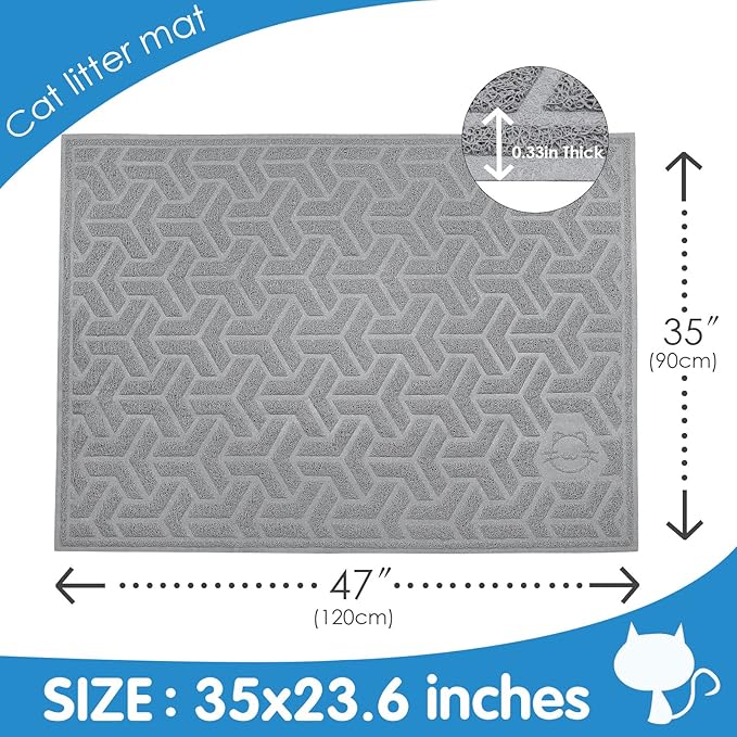 UPSKY Cat Litter Mat, Litter Trapping Mat Soft on Kitty Paws, Large Litter Box Mat 46 x 35 Inches Scatter Control for Cat Litter, Waterproof and Anti-Slip Cat Mat.(Light Gray)