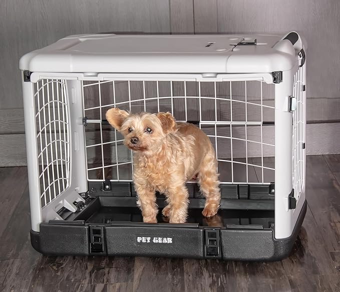 Pet Gear “The Other Door” 4 Door Steel Crate for Dogs/Cats with Removable Tray, Essential Grey, 27 Inch