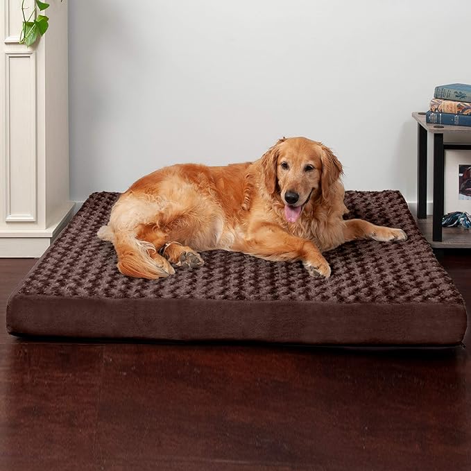 Furhaven Orthopedic Dog Bed for Large Dogs w/ Removable Washable Cover, For Dogs Up to 95 lbs - Ultra Plush Faux Fur & Suede Mattress - Chocolate, Jumbo/XL