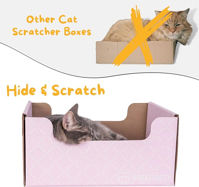 Hide & Scratch Extra-Large Heavy Duty Cardboard Cat Scratcher Box and Cat Bed with Refillable Scratch Pad