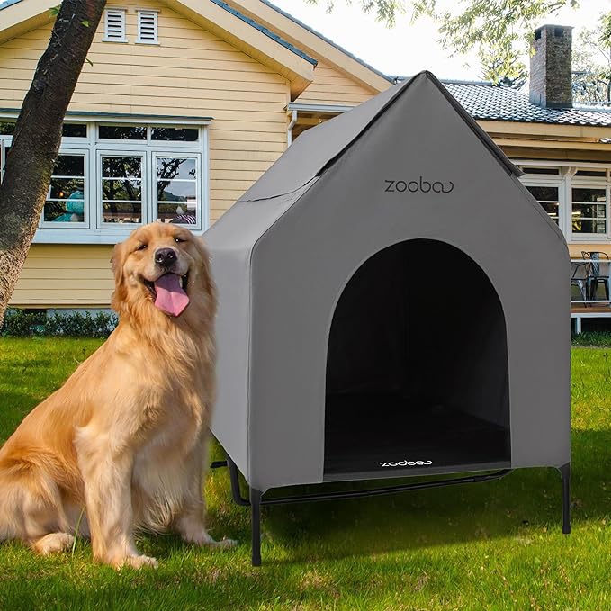 48" X-Large Dog House, Dog House for Large Dogs Indoor or Outside, Weatherproof 600D PVC Dog House Outdoor, Featuring Breathable 2x1 Textilene Elevated Dog Cooling Bed, Easy to Clean