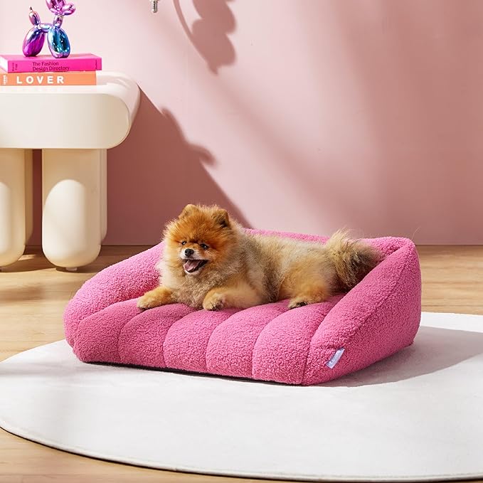 Lesure Orthopedic Dog Bed Sofa for Small Dogs & Cats, Waterproof Dog Couch with Removable Washable Cover, Cute Aesthetic Pet Sofa Couch with Egg Crate Foam(24" x 18" x 9.5", Pink)