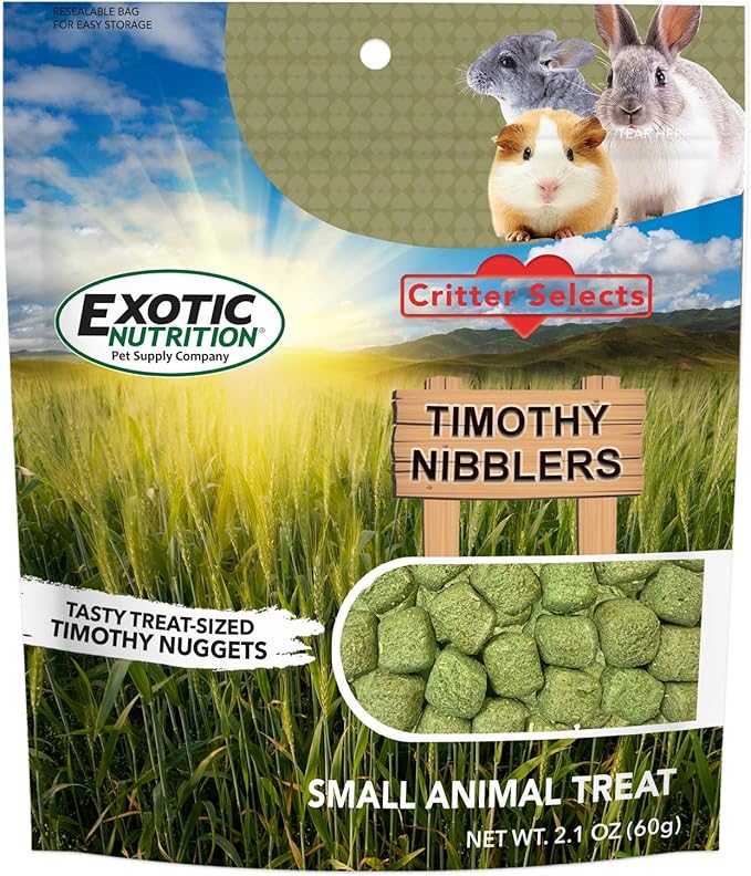 Timothy Nibblers - 100% All Natural, High Fiber, Sun Cured Timothy Grass Treat - Rabbits, Guinea Pigs, Chinchillas, Degus, Prairie Dogs, Tortoises, Hamsters, Gerbils, Rats & Small Pets (2 Ounce)