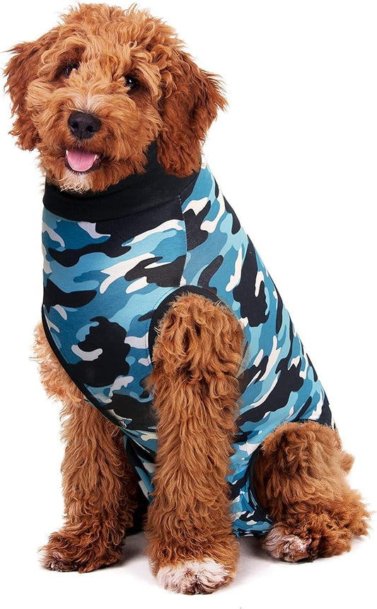 Suitical Recovery Suit for Dogs | Spay and Neutering Dog Surgery Recovery Suit for Male or Female | Soft Fabric for Skin Conditions | Medium | Neck to Tail 21.7”-27.2” | Blue Camouflage