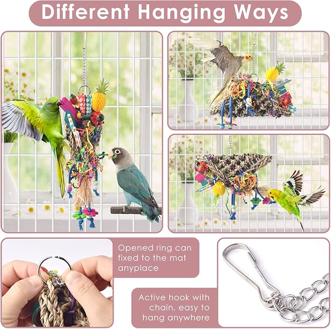 KATUMO Bird Toys, Seagrass Basket Bird Toy with Array of Chewable Parrot Foraging Toys for Small Medium Parrot Birds