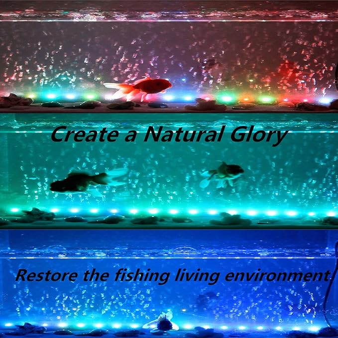 15 inches LED Aquarium Light, 2.5W Fish Tank Light Underwater Light Submersible Crystal Glass Lights, 21 LED Beads 12 Colors 19 Modes Brightness Adjustable Memory Function IP68 Waterproof