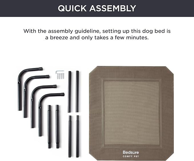 Bedsure Large Elevated Cooling Outdoor Dog Bed - Raised Cots for Large Dogs, Portable Indoor & Outdoor Pet Hammock Bed with Skid-Resistant Feet, Frame with Breathable Mesh, Brown, 49 inches