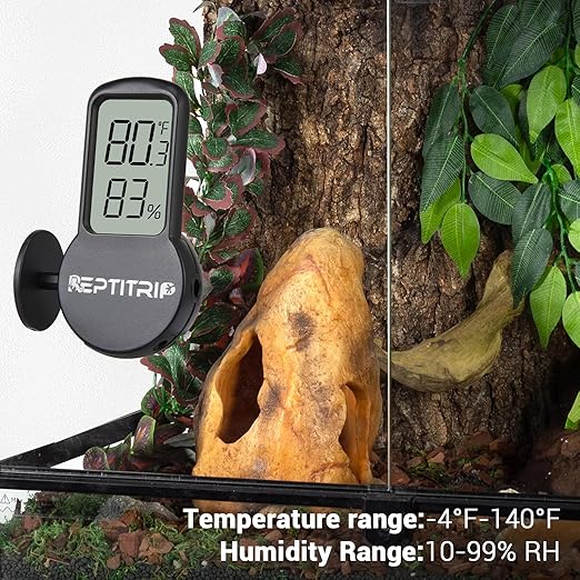 Reptile Thermometer, Hygrometer for Reptile Tank, Hygrometer Thermometer with Digital LCD Display, Support for Fahrenheit and Celsius, with Two Batteries