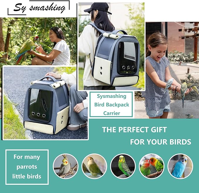 Bird Backpack Carrier,Bird Travel cage Backpack with Tray and Standing Perch,Feeding Tank,Waterproof pad,Used for Parakeets,hornbirds,Lovebirds,Small and Medium-Sized Bird