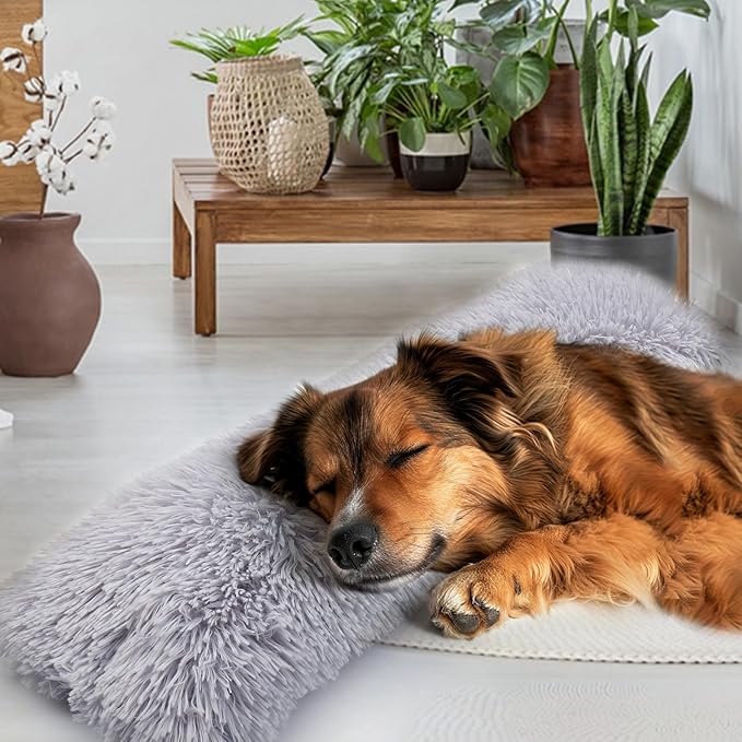 Mity rain Dog Pillow, Dog Calming Pillow for Anxiety Relive, Double Side Long Pillow for Large and Medium Dogs Joint Relief Sleeping Improve, Pet Calming Toy Gray