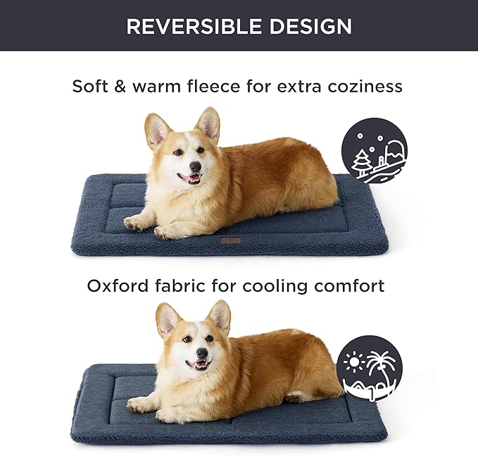 Bedsure Washable Dog Bed for Large Dogs, Reversible Foam Floor Dog Mat, Lightweight Travel Flat Pet Beds for Indoor & Outdoor Dogs (36" x 27", Navy)