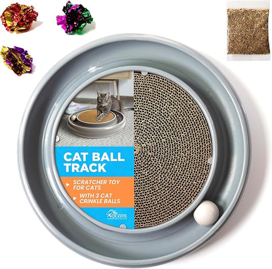 Cat Ball Track - Cat Scratching Ball Spinner, Indoor Toys for Kittens or Adult Cats, Cat Toy with Ball Inside Scratch Pad, Large Interactive Kitten Scratcher Board with Cat Crinkle Balls