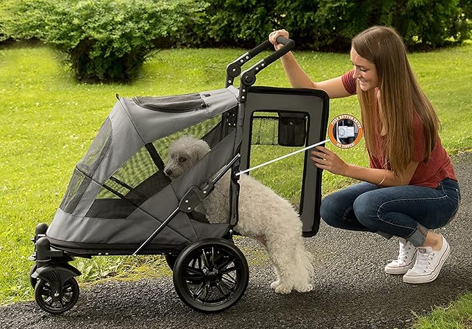 Pet Gear NO-Zip Pet Stroller with Dual Entry, Push Button Zipperless Entry for Single or Multiple Dogs/Cats, Pet Can Easily Walk in/Out, No Need to Lift Pet, Gel-Filled Tires, 1 Model, 4 Colors