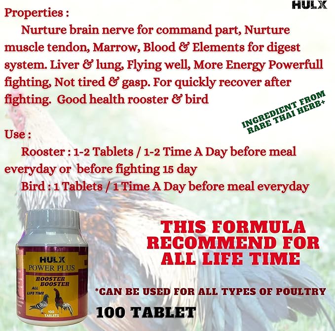 POWER PLUS 100 TABLETS, Fast Increasing Energy Formula Rooster Booster Vitamins Health Chicken Supplement for Good Health, Build Muscle, Blood, Power Feed Poultry Bird Fighting Gamecocks Hen Food