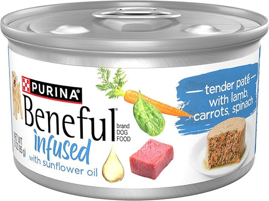 Purina Beneful Infused Wet Dog Food Pate with Real Lamb, Carrots and Spinach, with Sunflower Oil - (Pack of 12) 3 oz. Cans