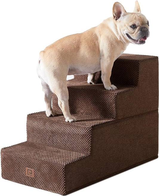 EHEYCIGA Dog Stairs for Bed 18”H, 4-Step Dog Steps for High Bed, Pet Steps for Small Dogs and Cats, Non-Slip Balanced Dog Indoor Ramp, Brown