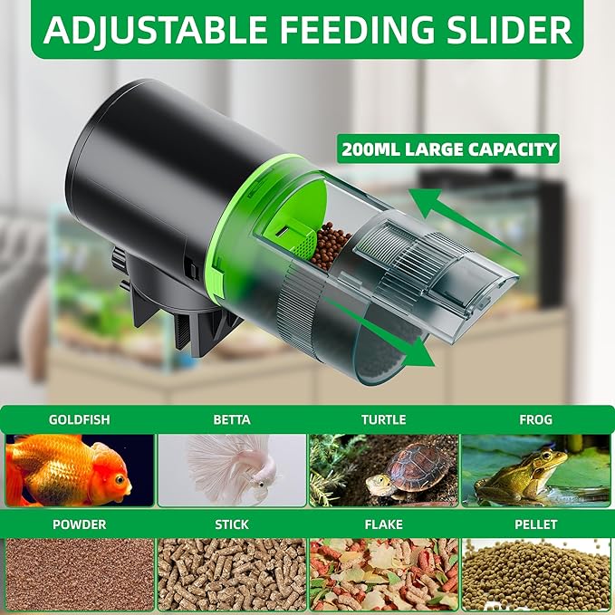 FREESEA Automatic Fish Feeder for Aquarium: Auto Fish Food Dispenser with Timer for Small Tank Betta Turtle - Battery Vacation Self Feeding for Flakes