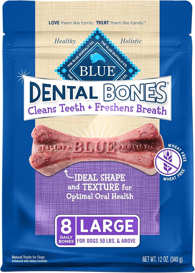 Blue Buffalo Dental Bones Large Natural Dental Chew Dog Treats, (50 lbs and up) 12-oz Bag