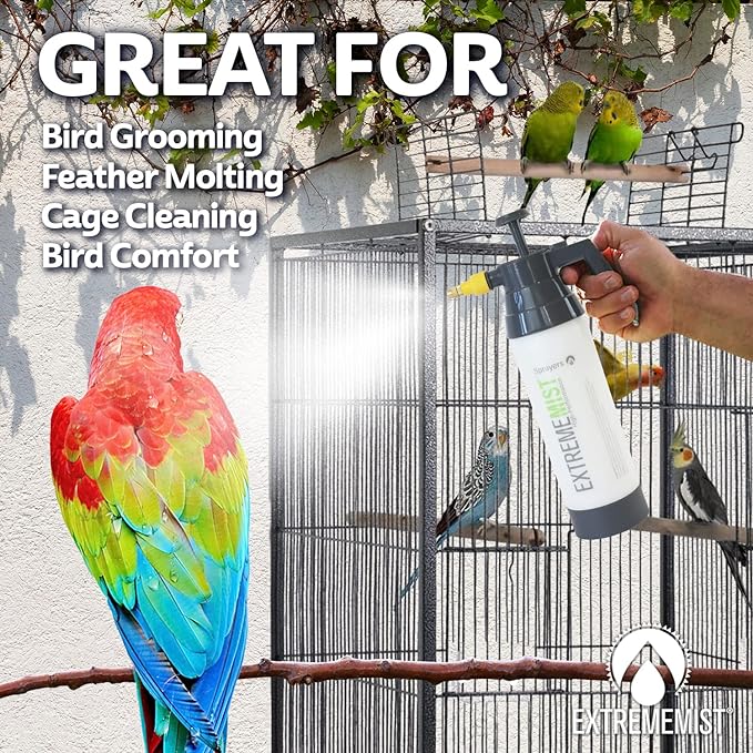 EXTREMEMIST High-Performance Bird Sprayer | Ultrafine Avian Pump Mister | Handheld Pet Bird Bath Mister | Adjustable Nozzle | Bird Cage Cleaner | Perfect for Macaws, Cockatiels, Parrots & More - 32oz