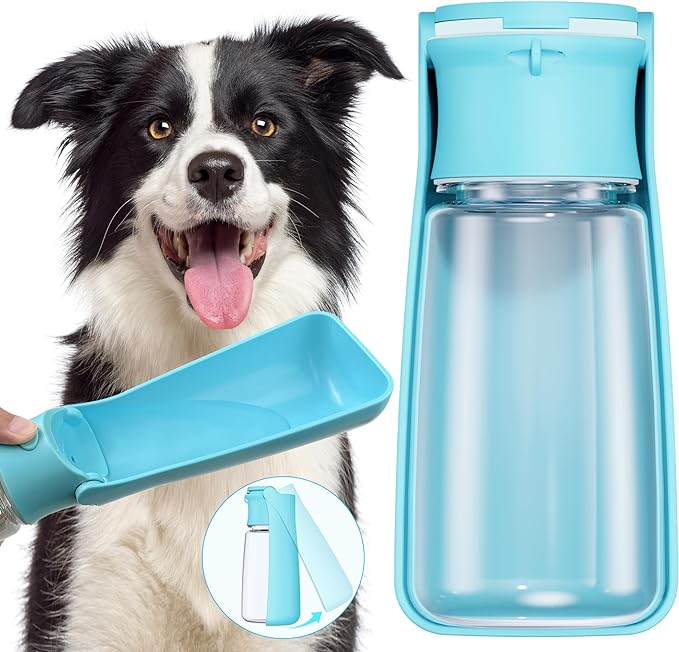 Portable Dog Water Bottle Dispenser [Leak Proof & Foldable] Dog Travel Water Bottle Bowl Accessories for Puppy Small Medium Large Dogs Pet Water Bottles for Dogs Walking Outdoor Hiking 19OZ