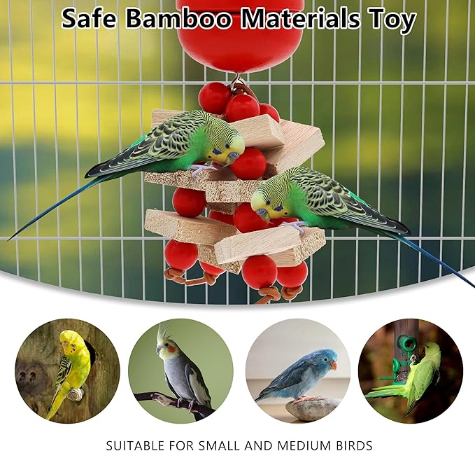 Bird Parrot Toys with Wood Blocks Beads and Colorful Ball, Tomato & Carrot Style Hanging Parrots Cage Chewing Cascade Bite Toy for Small Medium Birds (Tomato+Carrot)