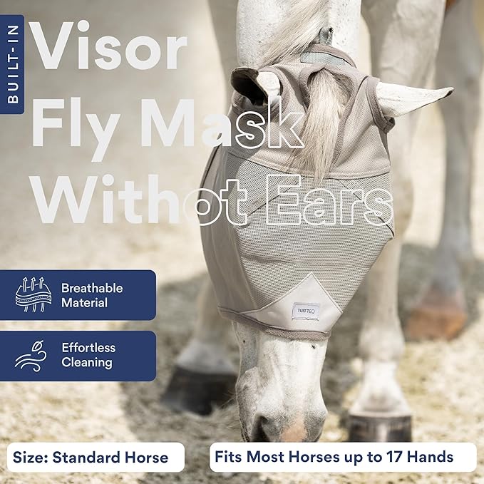 Horse Fly Mask Without Ears, Built-in Visor Breathable Lightweight Horse Fly Mask, 95% UV Eye Protection Horse Supplies, UV Fly Mask for Horses, Adjustable Fit for Comfort Horse Medium/Large Size